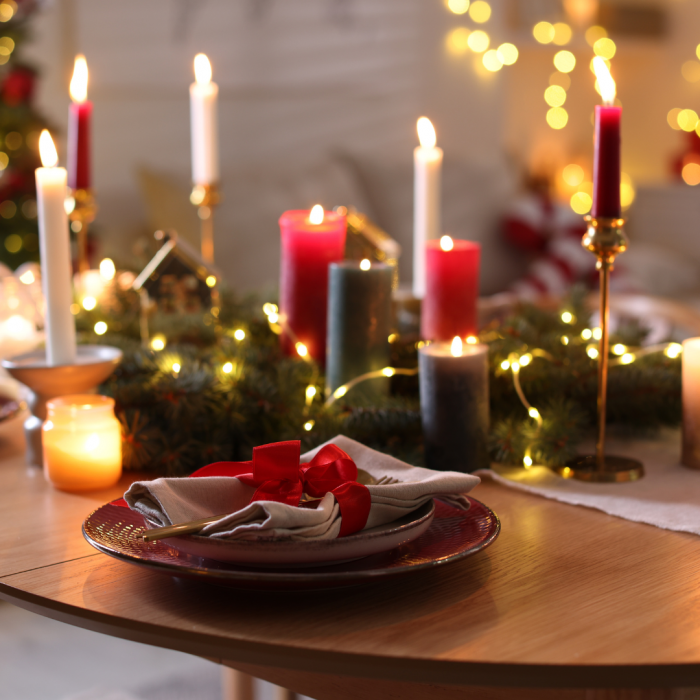 Winter table setting with candles