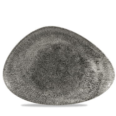 Raku Quartz Black Triangle Chefs Plate 14X9 3/4" | Box of 6