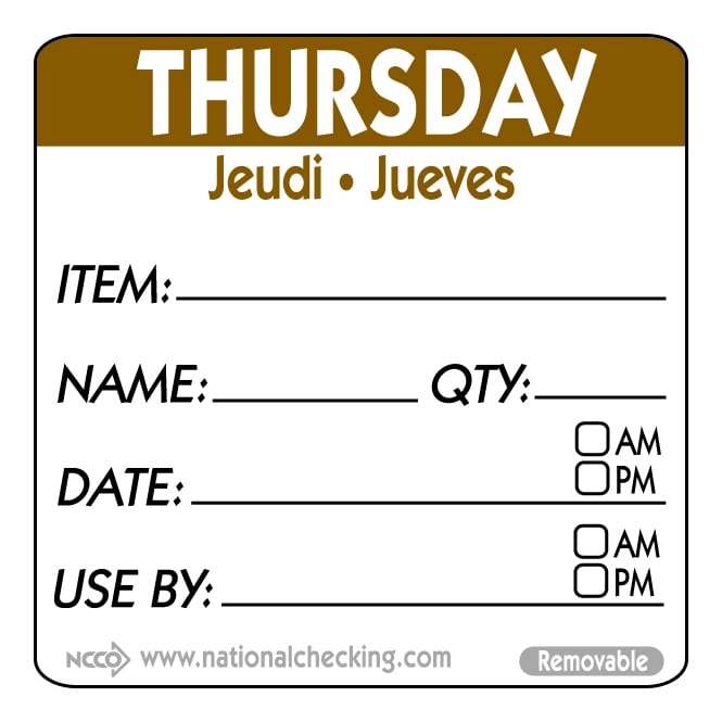 Genware 50mm Thursday Removable Day Label (500)