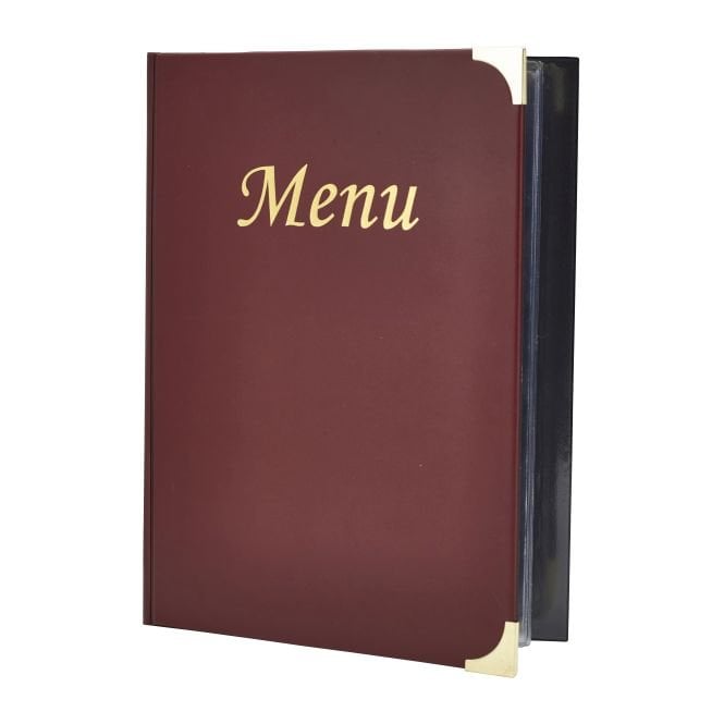 Genware A4 Menu Holder Wine Red 8 Pages