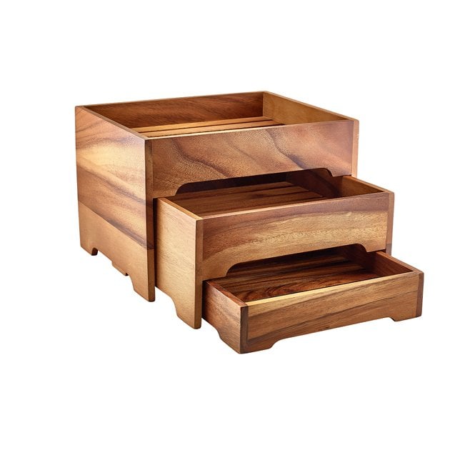 Genware  Acacia Wood 3 Tier Display Stand GN 1/2