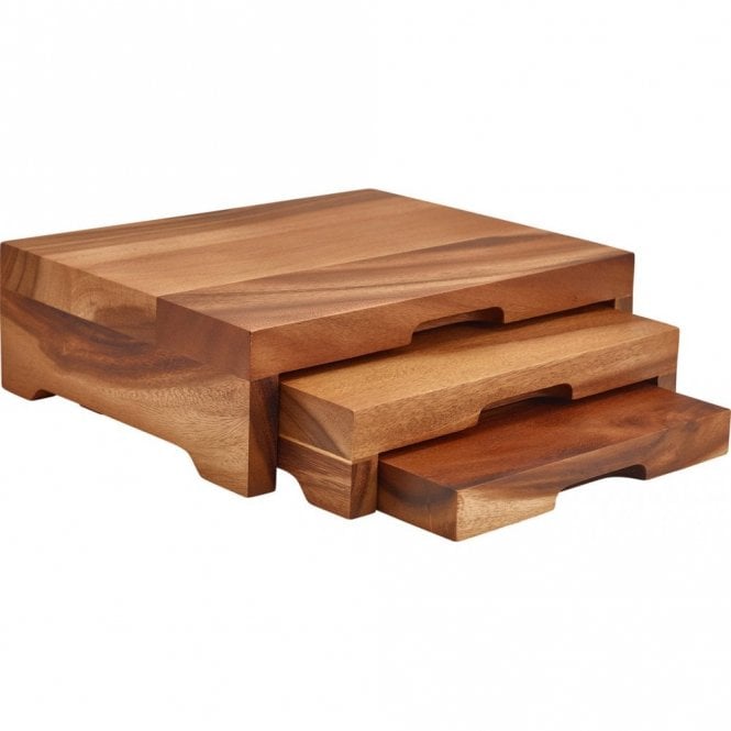 Genware  Acacia Wood Stepped Display Stand GN 1/2