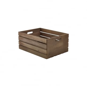 Genware Dark Rustic Wooden Crate 41 x 30 x 18cm