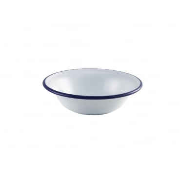 Enamel Bowl White with Blue Rim 16cm/ 6.25" | Box of 12