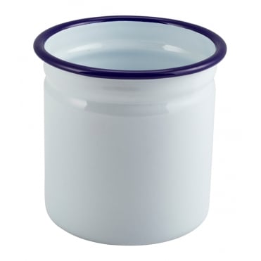 Enamel Cutlery Holder White with Blue Rim 11.5cm Dia | Box of 6