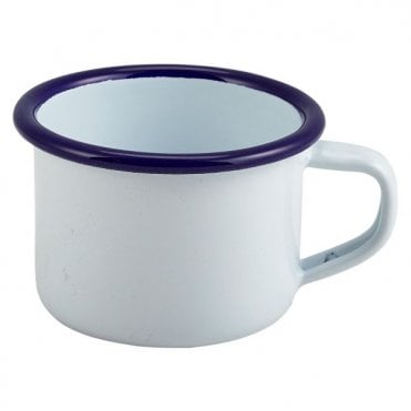 Enamel Mug White With Blue Rim 12cl/ 4.2oz | Box of 12