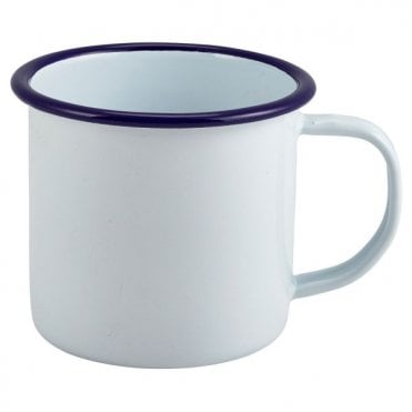 Enamel Mug White with Blue Rim 36cl/ 12.5oz | Box of 12