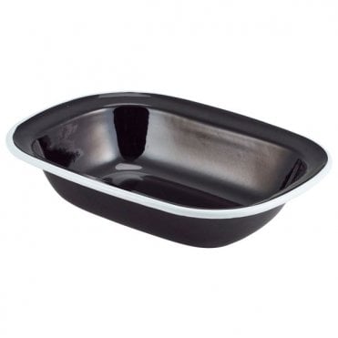 Enamel Pie Dish Black with White Rim 20cm | Box of 12