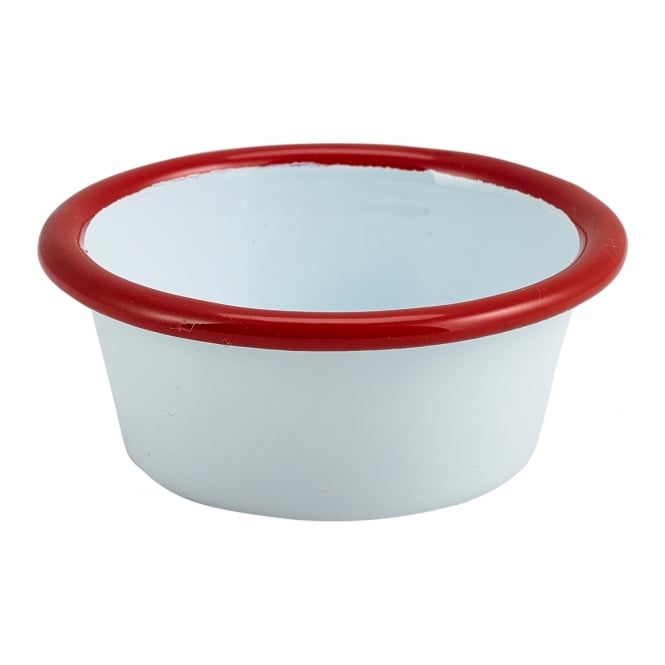 Genware Enamel Ramekin White with Red Rim 8cm Dia 90ml/ 3.2oz | Box of 12