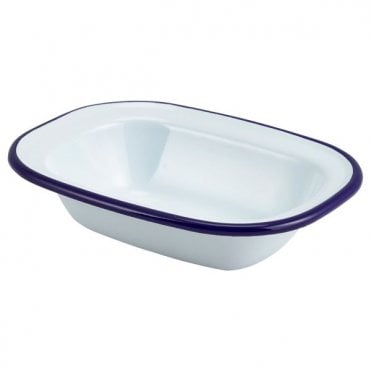 Enamel Rect. Pie Dish White & Blue 16cm | Box of 12