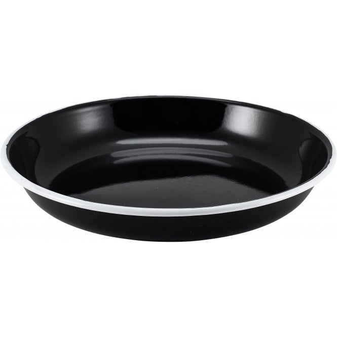 Genware Enamel Rice/ Pasta Plate Black with White Rim 20cm | Box of 12