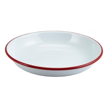 Enamel Rice/ Pasta Plate White with Red Rim 20cm | Box of 12