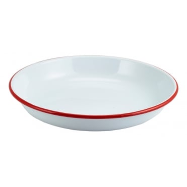 Enamel Rice/ Pasta Plate White with Red Rim 24cm | Box of 12