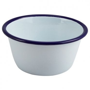 Enamel Round Deep Pie Dish White & Blue 12cm | Box of 12