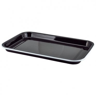 Enamel Serving Tray Black with White Rim 33.5x23.5x2.2cm | Box of 6