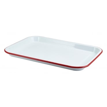 Enamel Serving Tray White with Red Rim 33.5x23.5x2.2cm | Box of 6