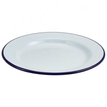 Enamel Wide Rim Plate White & Blue 20cm | Box of 12