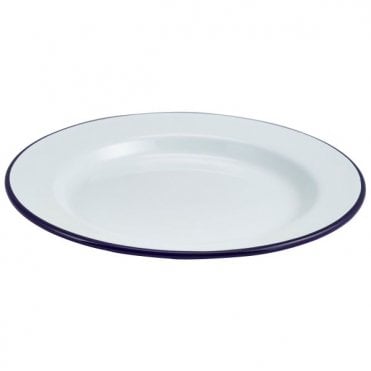 Enamel Wide Rim Plate White & Blue 24cm | Box of 12