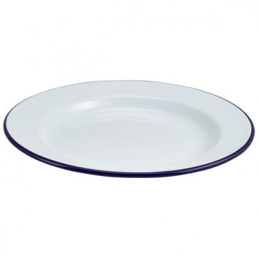 Enamel Wide Rim Plate White & Blue 26cm | Box of 12