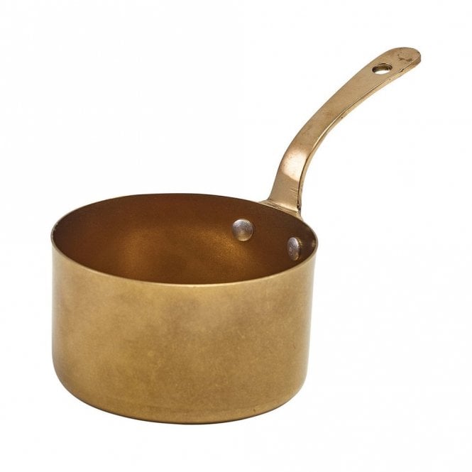 Genware  Gold Vintage Steel Mini Sauce Pan 9 x 5.25cm | Box of 6