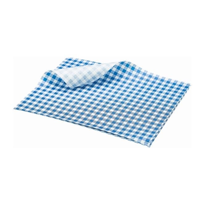 Genware Greaseproof Paper Blue Gingham Print 25 x 20cm