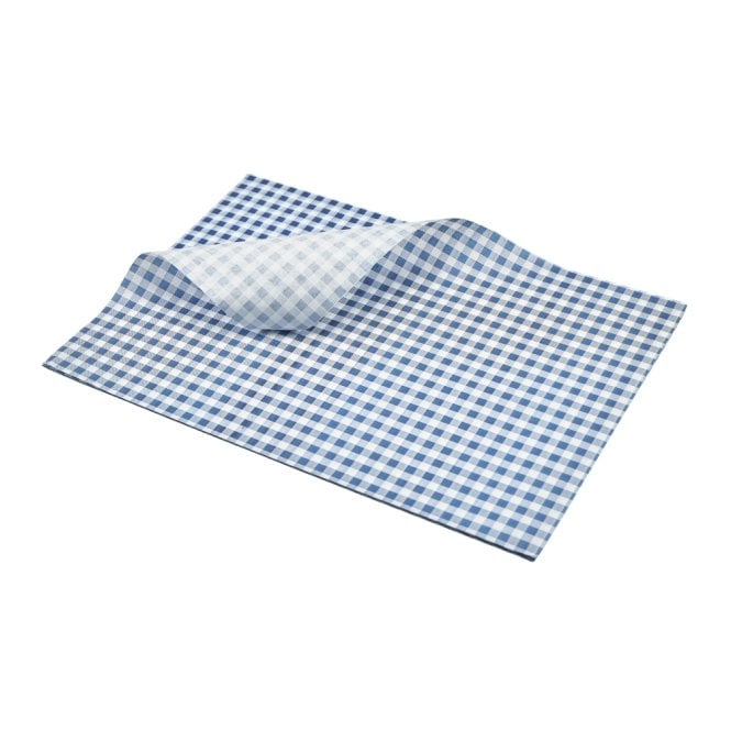 Genware Greaseproof Paper Blue Gingham Print 35 x 25cm