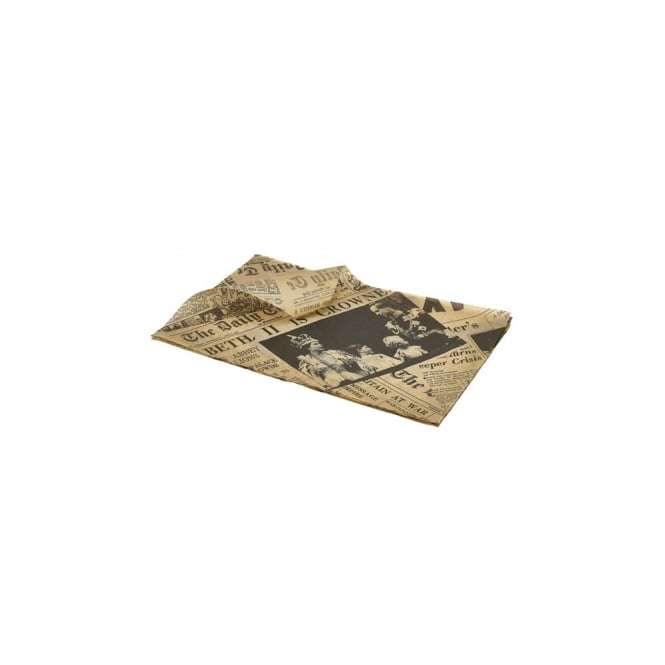 Genware Greaseproof Paper Brown Newspaper Print 25 x 35cm