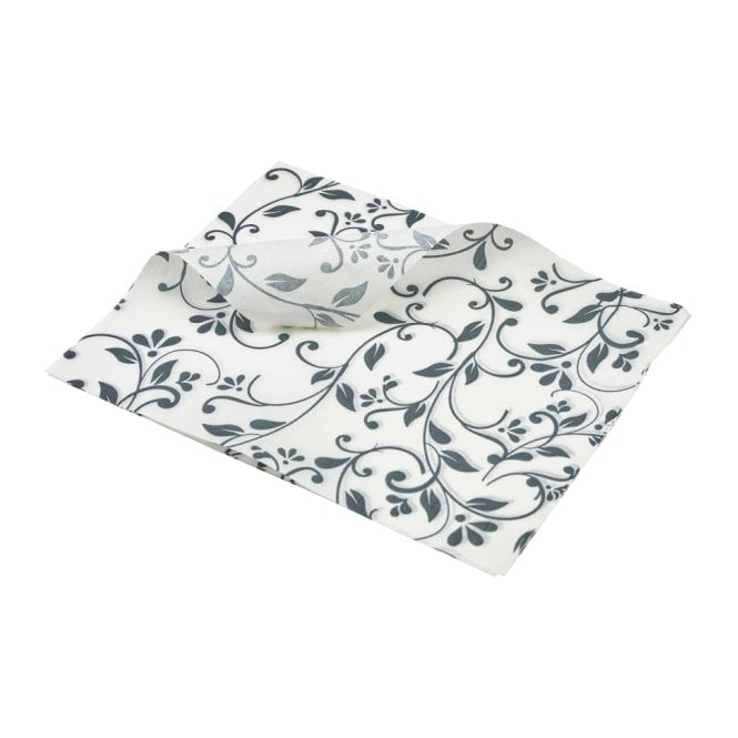 Genware Greaseproof Paper Grey Floral Print 25 x 20cm
