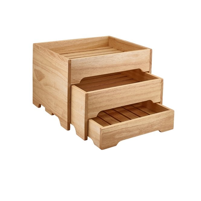 Genware Hevea Wood 3 Tier Display Stand GN 1/2