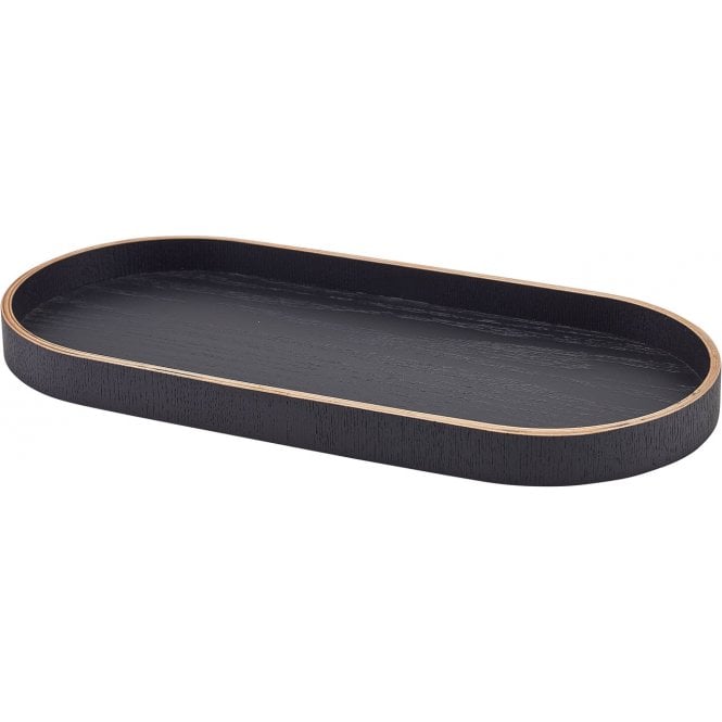 Genware  Oval Black Wood Veneer Tray 35 x 16.5cm