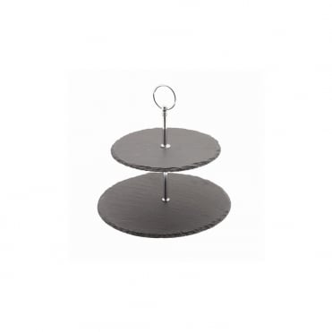 Genware Slate 2-Tier Cake Stand 20/25cm
