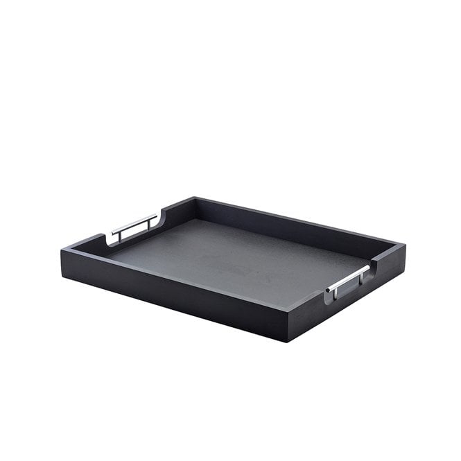 Genware  Solid Black Butlers Tray with Metal Handles 54.5 x 44cm