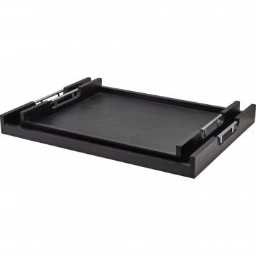 GenWare Solid Black Low Wall Butlers Tray with Metal Handles 54.5 x 44cm