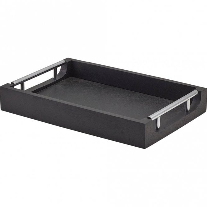 Genware  Solid Black Tray with Metal Handles 30 x 20cm
