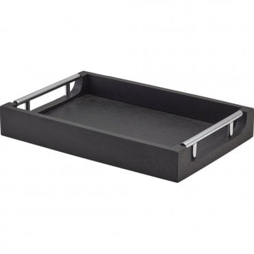 GenWare Solid Black Tray with Metal Handles 30 x 20cm