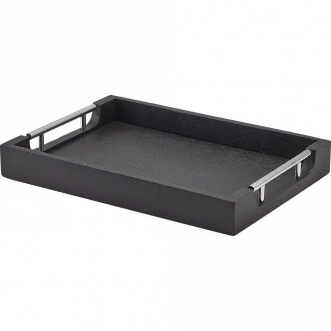 Genware  Solid Black Tray with Metal Handles 35 x 25cm