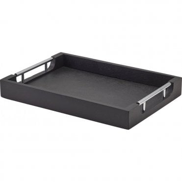 GenWare Solid Black Tray with Metal Handles 35 x 25cm