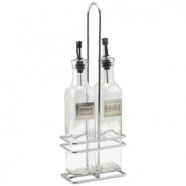Square Glass Oil & Vinegar With Chrome Stand