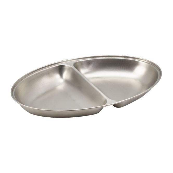 Genware  Stainless Steel Two Division Oval Vegetable Dish 35cm/ 14