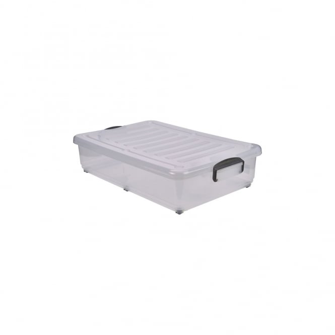 Genware Storage Box 40L W/ Clip Handles On Wheels | Box of 4