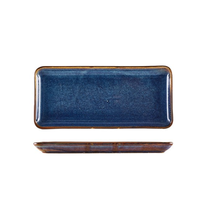 Genware Terra Porcelain Aqua Blue Narrow Rectangular Platter 31 x 14cm | Box of 6