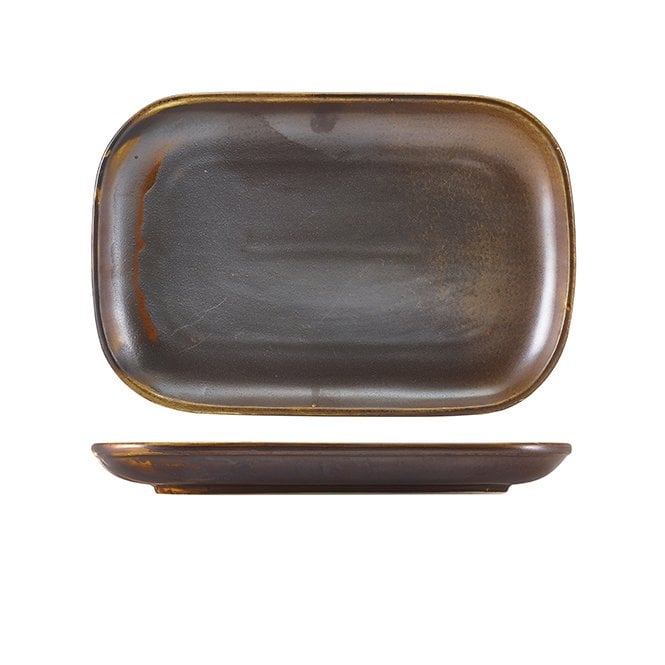 Genware Terra Porcelain Rustic Copper Rectangular Plate 29 x 19.5cm | Box of 6