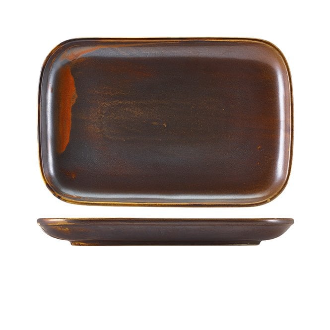 Genware Terra Porcelain Rustic Copper Rectangular Plate 34.5 x 23.5cm | Box of 6