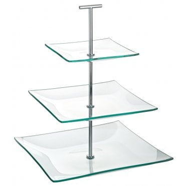 Aura 3 Tiered Square Glass Plate 9.75, 8, 5.75" | Box of 1