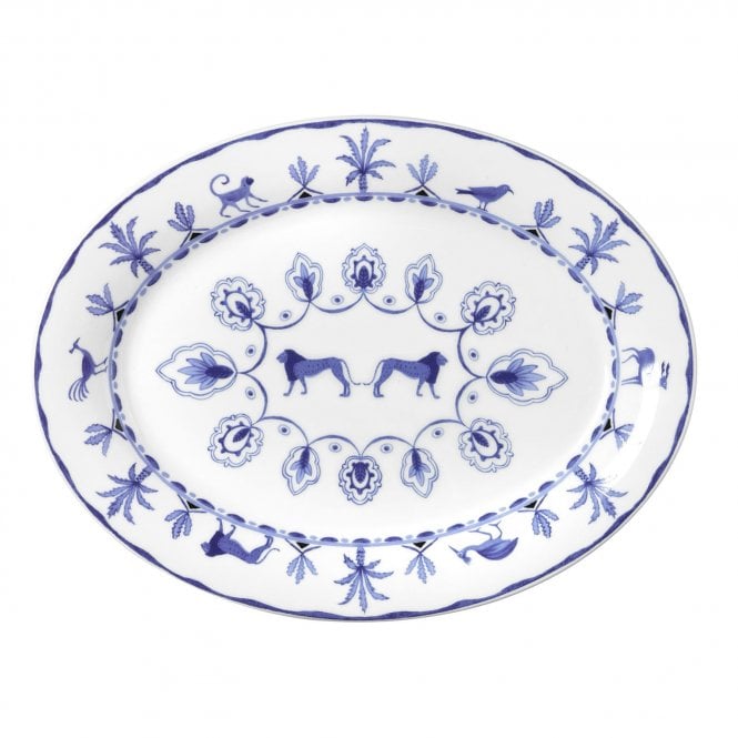 William Edwards Sultan's Garden Blue Misc Oval Tray 36.5 x 27.5cm (14 1/2 x 11
